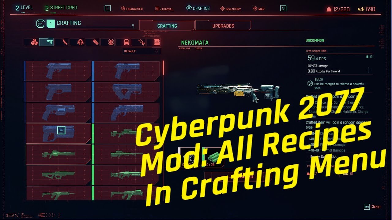 Cyberpunk 2077 Mod All Recipes In Crafting Menu Cyberpunk 2077 Videos 9593