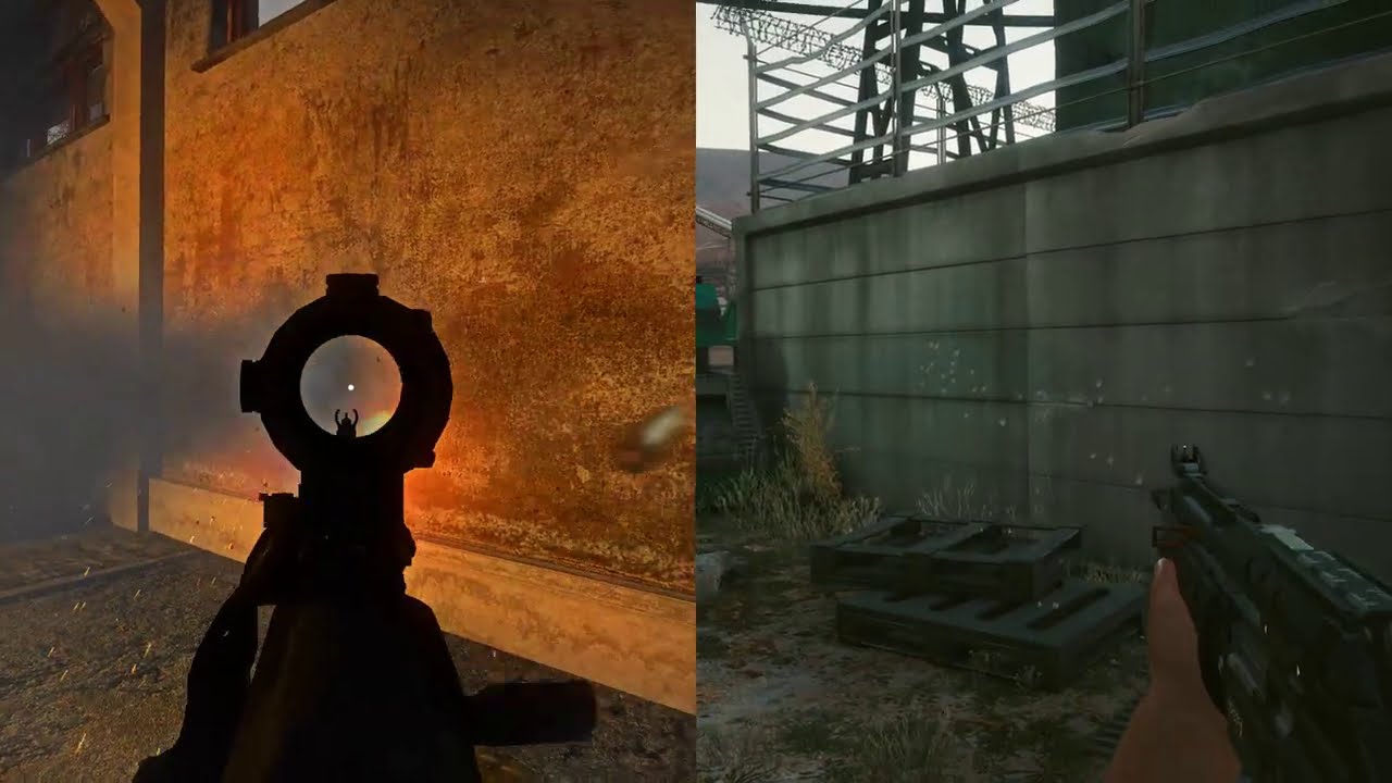 Stalker Anomaly 1.5.1 vs Cyberpunk 2077 gun particle physics side by