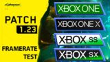 Cyberpunk 2077 | Xbox One S|X – Xbox Series S|X | 1.22 – 1.23 Patch FPS Comparison
