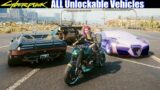 Cyberpunk 2077 – All Unlockable Vehicles (Cars & Bikes Showcase)