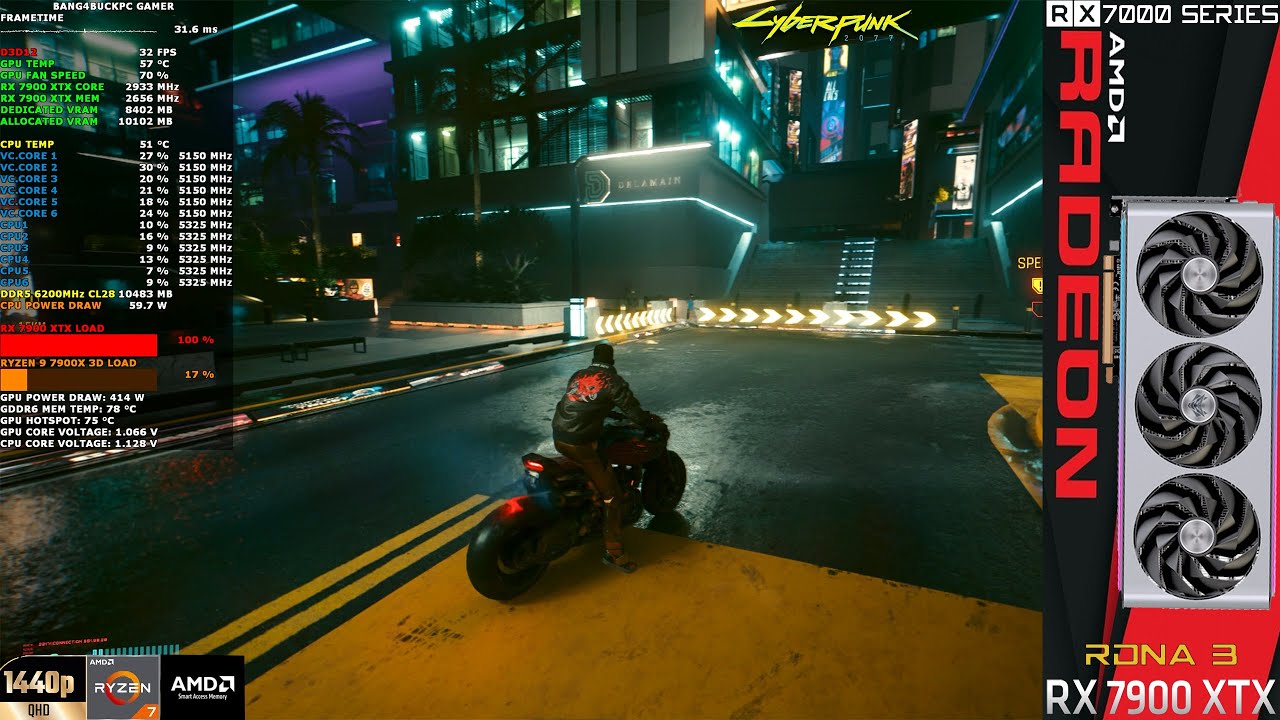Cyberpunk 2077 Optimized Path Tracing Mod Ultra Settings FSR 1440p RX