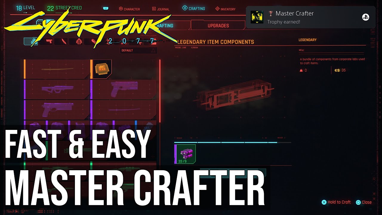 Master Crafter Trophy (Craft 3 Legendary Items) Cyberpunk 2077