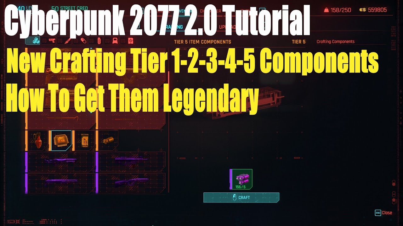Cyberpunk 2077 2.0, New Crafting Tier 1 2 3 4 5 Components,How To Get