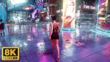 [8k] Cyberpunk 2077 – 1 Hour of Rainy Night Time Walking – Path Tracing + Super-Population RTX 4090